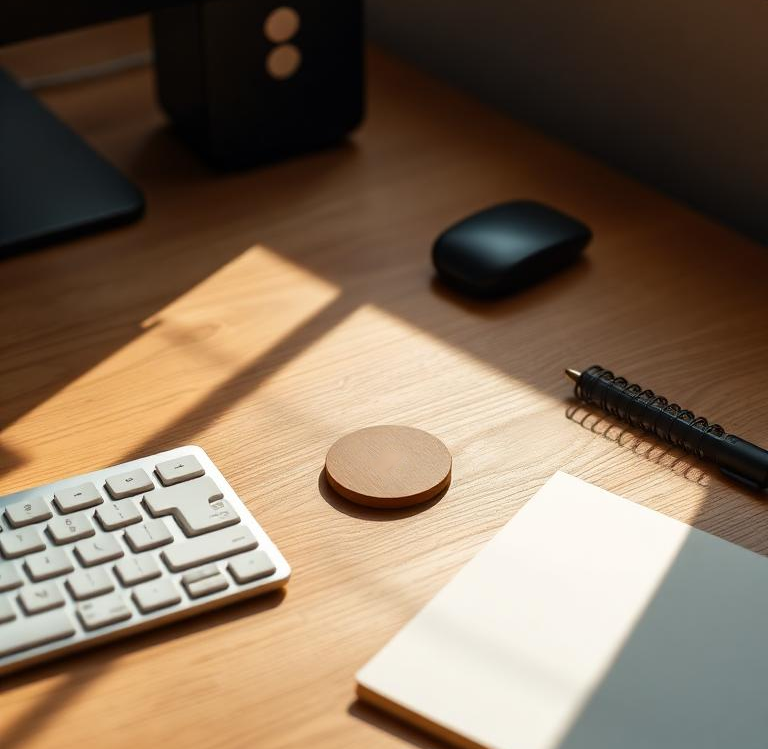 Wood Poxi disc on a modern desk